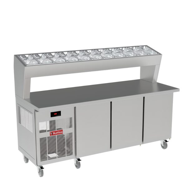 BALCÃO RESFRIADO COM CONDIMENTADORA 3 PORTAS: 2000x700x900 mm